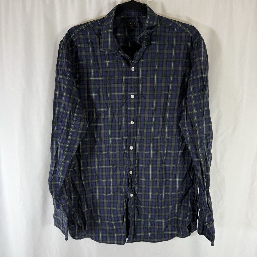 J. Crew Ludlow Shirt Men's Large Blue Plaid 120's 2 Ply Long Sleeve Button Up